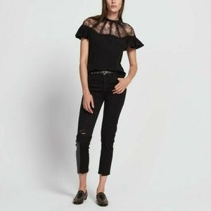 {SANDRO} NWOT Black Silk with Lace